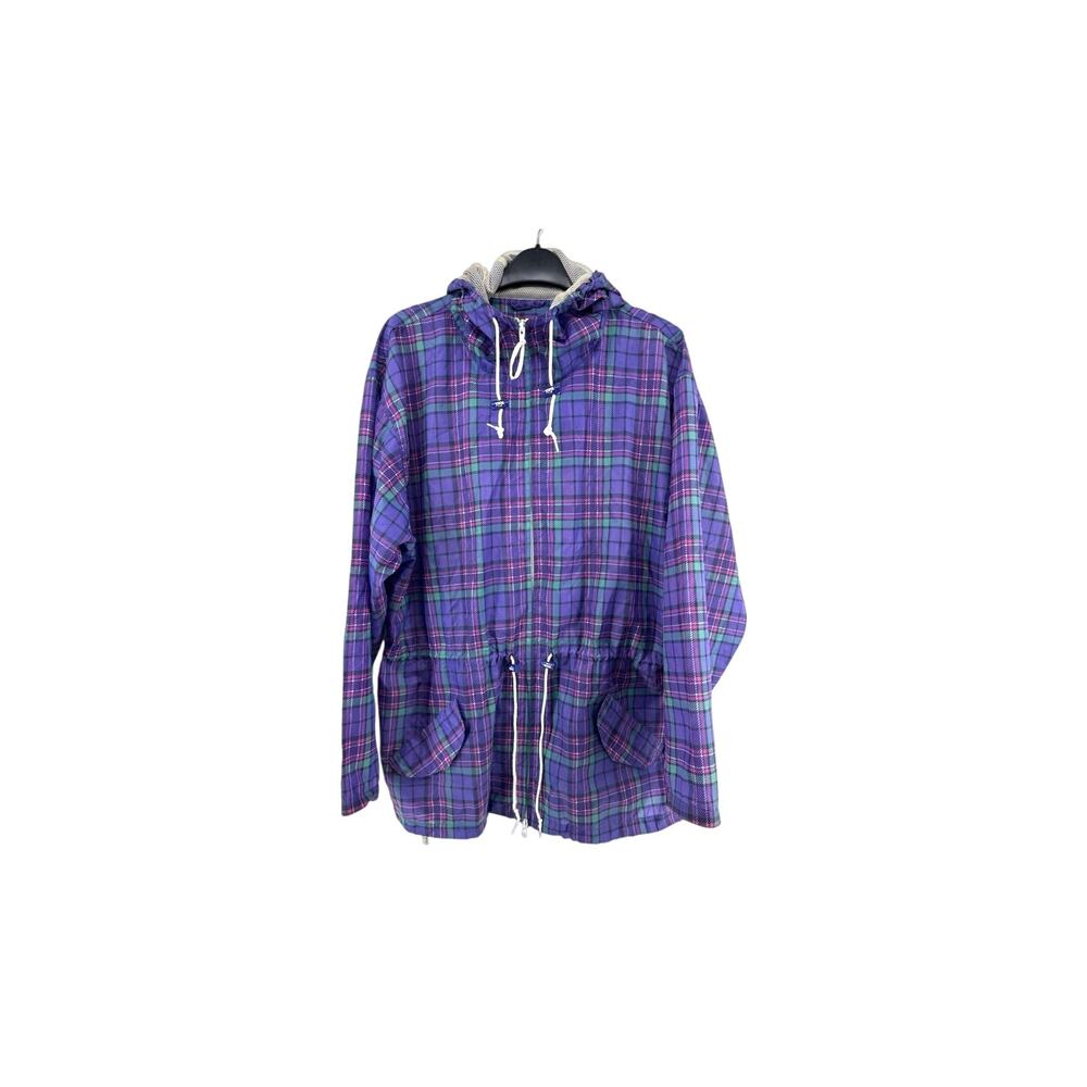 Woolrich Women's Purple Check Plaid Hoodie Rain Jacket Size Large Outdoor